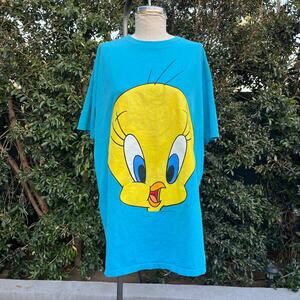 Vintage 1993 Warner Brothers Tweety Bird T-Shirt Unisex Blue OneSize Night Shirt